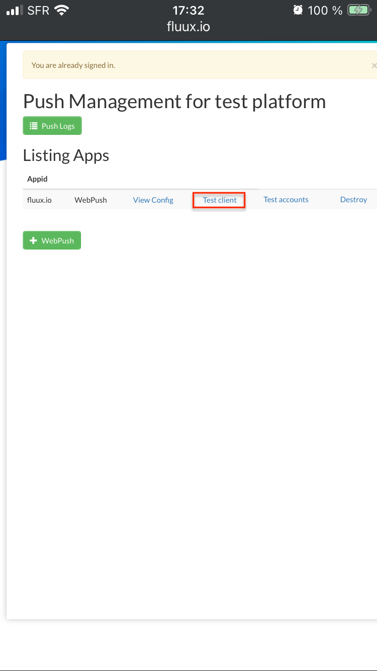 Enabling Fluux.io WebPush on a PWA on iOS