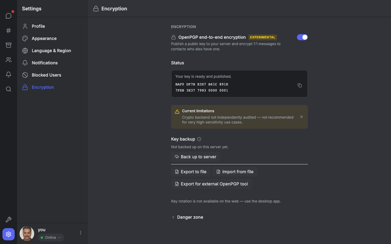 Fluux Messenger 0.16.0: End-to-End Encryption
