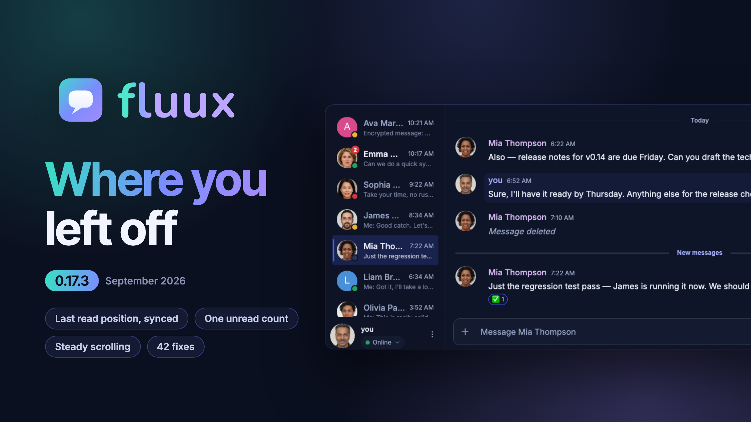 Fluux Messenger 0.17.3: your last read position everywhere, and unread counts you can trust