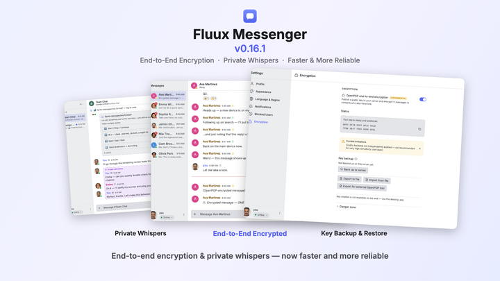 Fluux Messenger 0.16.1: fixes and refinements from real-world use