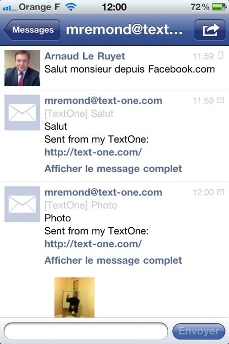 Arnaud emails Mickaël, from Facebook to TextOne