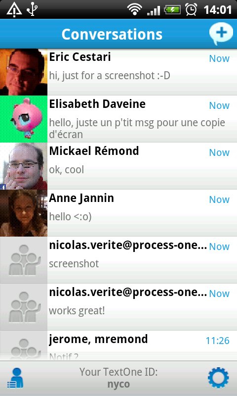 TextOne for Android: conversation list